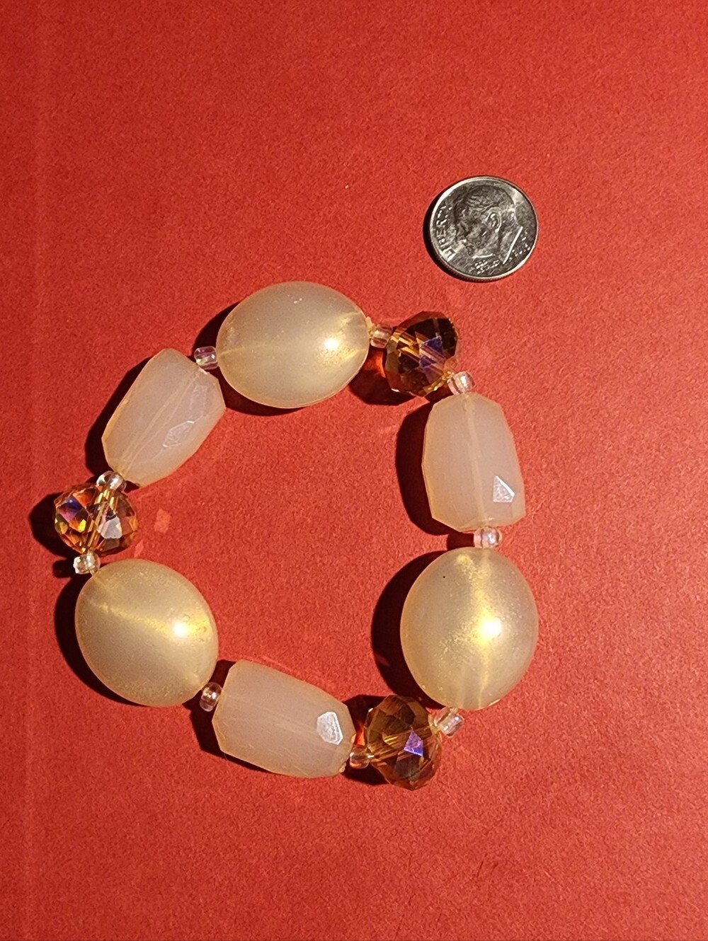 Funky And Fun Retro Bracelet With Amber, Faux Crystal, And Pearlescent Beads